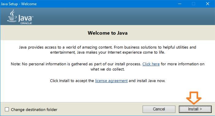 Follow the instructions to install: It will install Java: If
