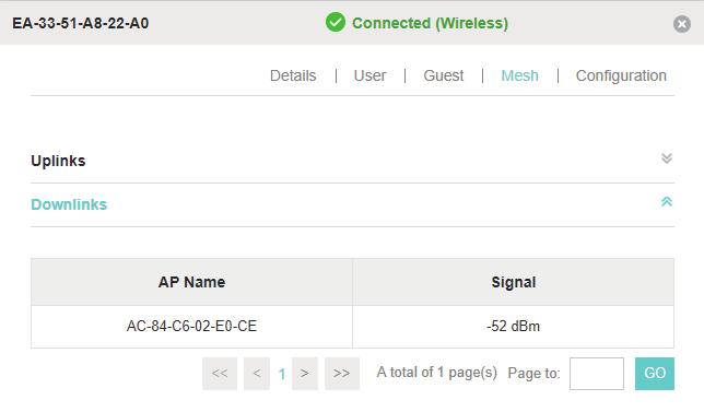 5.3.2 Downlinks Here you can view the downlink APs. 5.4 Configure the EAP The Configuration page is used to configure the EAP.