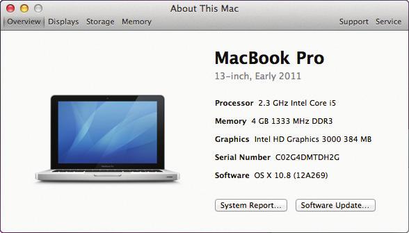 ...cont d Overview This gives additional general information about your Mac: Click on the Overview