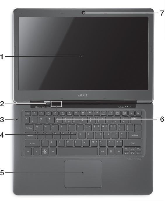 4 Your Acer notebook tour After setting up your computer as illustrated in the setup poster, let us show you around your new Acer notebook.