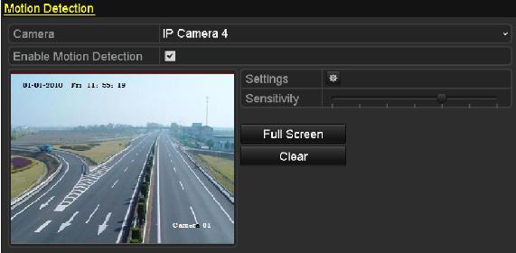 8.1 Setting Motion Detection Alarm 1. Enter Motion Detection interface of Camera Management and choose a camera you want to set up motion detection. Menu> Camera> Motion Figure 8.