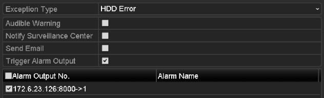 10.7 Configuring HDD Error Alarms Purpose: You can configure the HDD error alarms when the HDD status is Uninitialized or Abnormal. 1. Enter the Exception interface.