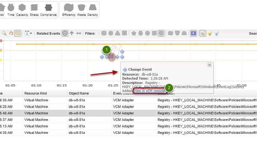 Review the filtered events The events are now shown in the vcenter Operations Manager "Timeline". 1.