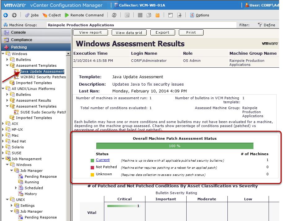 Final Check of the Assessment Template Status Click the Java Update