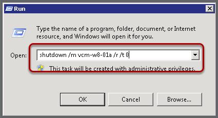Perform a Shutdown Execute this command: shutdown /m vcm-w8-01a /r /t 0 This reboots the vcenter Configuration Manager server.