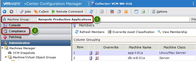 Set Up OS-Level Compliance for Production Virtual Machines vcenter Configuration Manager ships with compliance toolkits for a broad range of standards.