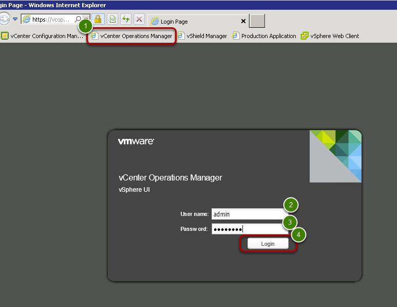 Log In to vcenter Operations Manager 1.