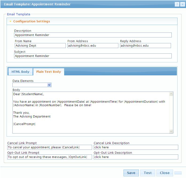 SARS Messages User Manual Part III Set Up SARS Messages 24 a. Click on ADD. This will enable the Email Template field. b. In the DESCRIPTION field, type in the name of the email template (e.g., Appointment Reminder).