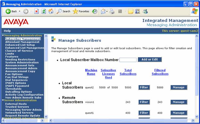 Migrating from IA LX R1.1 to CMM R4.0.2 1. Log in to the Communication Manager Web Interface. 2. On the left navigation pane, under Messaging Administration, select Subscriber Management.