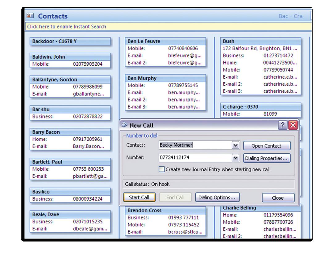 CONTACT MANAGEMENT Outlook Dialer - allows you to dial directly from Outlook Personal Directories - with short code assignment Company and