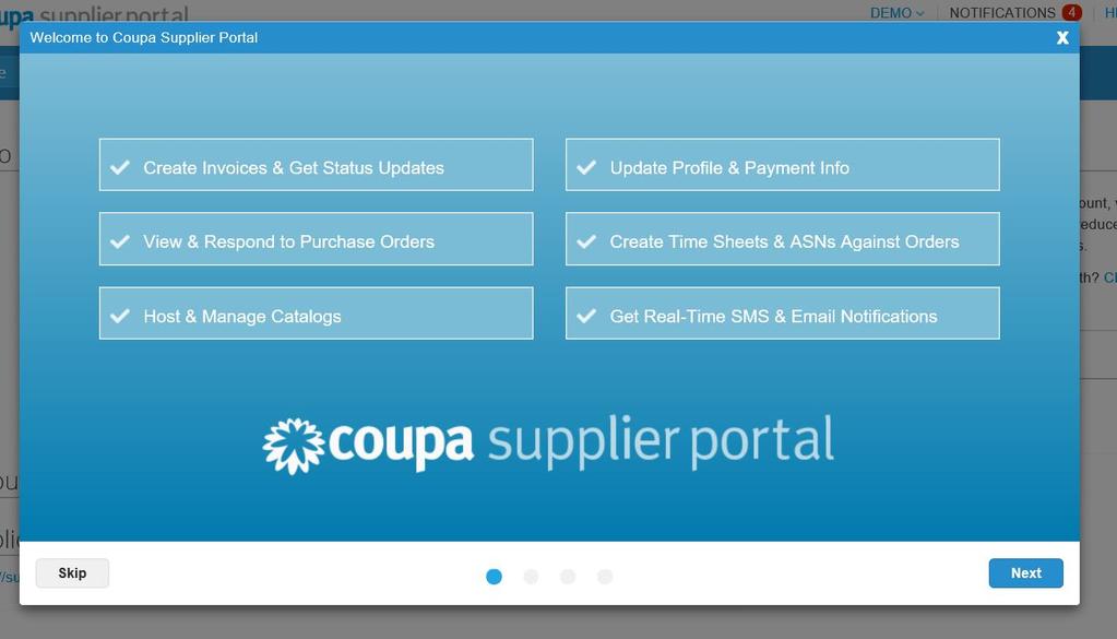 Once you are signed in, Coupa takes you on a tour of the new site. Logging in to the CSP Go to https://supplier.coupahost.