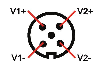The M12 DC power cable pin assignment is shown below: M12 DC power cable pin assignment & wire code V1 positive