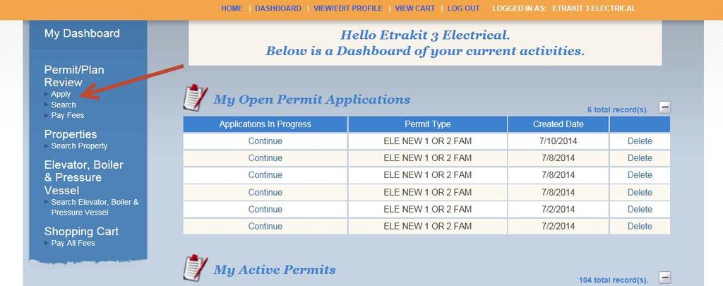 **NEW** DASHBOARD shows Permit applications that are in process Lists permits that are not in FINAL