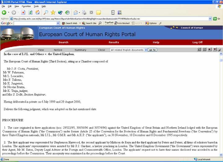 Hudoc Manual 25 VIEWING THE DOCUMENTS You can view documents in one of 3 ways: View a HTML version of the Document Open a copy of the Original Document Download and open a copy of the original