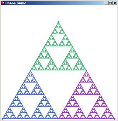 Chaos Game First 10 Points (ChaosGame ;Vertices of ;Equilateral Triangle 0.0 1.0 1.0 1.0 0.5 (- 1.0 (sin (/ pi 3.