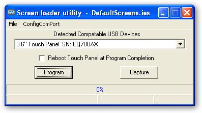 Screen Loader Program The Screen Loader Program allows the user to update the screens in the Touch Screen. The update is downloaded to the Touch Screen via the USB cable.
