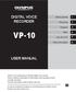 VP-10 DIGITAL VOICE RECORDER USER MANUAL. Getting started. Recording. Playback. Menu. Use with a PC. Other information