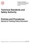 Technical Standards and Safety Authority. Policies and Procedures: Record of Training Policy Document