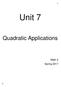 Unit 7. Quadratic Applications. Math 2 Spring 2017